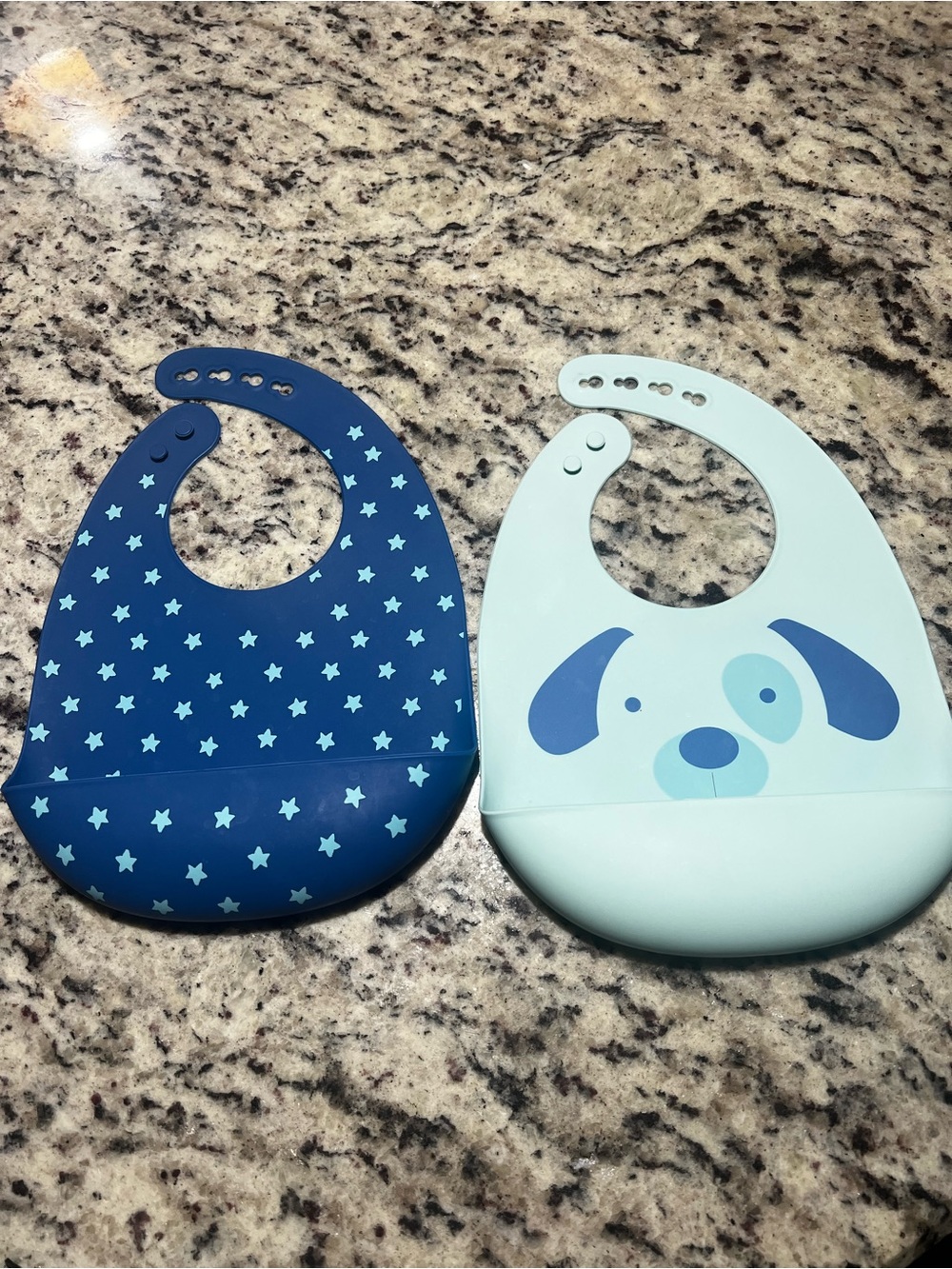 Waterproof Silicone Baby Bibs - Navy Star & Light Blue Puppy Set